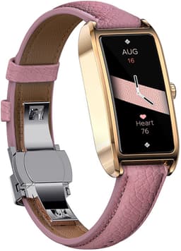 WizBay Premium Select® 1.13 Inch AMOLED Smartwatch Goud met Roze Leren Band – Hartslag, Bloeddruk SpO₂ Monitoring – Fitness Tracker – Elegant Vierkant Design – Android iOS — thumbnail 2