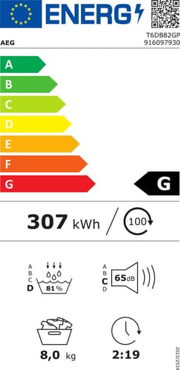AEG T6DB82GP 6000 serie ProSense - Wasdroger Condensdroger - 8kg — thumbnail 2