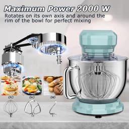 Krachtige Keukenmachine 2000 W met Kneed- en Roerfunctie, 6 Snelheden, Geluidsarm en RVS Kom van 7,2 l — thumbnail 4
