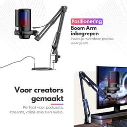 Premium RGB Microfoon met Verstelbare Arm – USB Plug & Play – Gaming Mic met POP Filter – Zwart — thumbnail 4