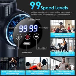 Spiermassagepistool, 99 snelheden, 29900 RPM LCD-touchscreen, uitgerust met Type-C-interface en opbergdoos, spiermassageapparaat voor het verlichten van spierpijn (grijs) — thumbnail 5