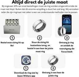 Focus® S1 Smart Ring - Zilver - Maat 11 - Hartslag - Menstruatiecyclus - Slaap Monitor - Slimme Ring - Sport Prestatie - Stappenteller -IP68 Waterdicht - O2 Meting - Dames - Heren - Wearables - Oplaad Case - beschermring Merk: Focus — thumbnail 2