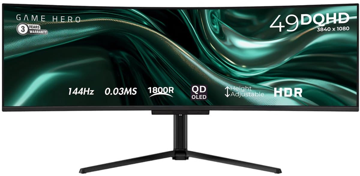 GAME HERO® 49 inch DQHD QD-OLED Curved 0.03ms Gaming Monitor — afbeelding 1