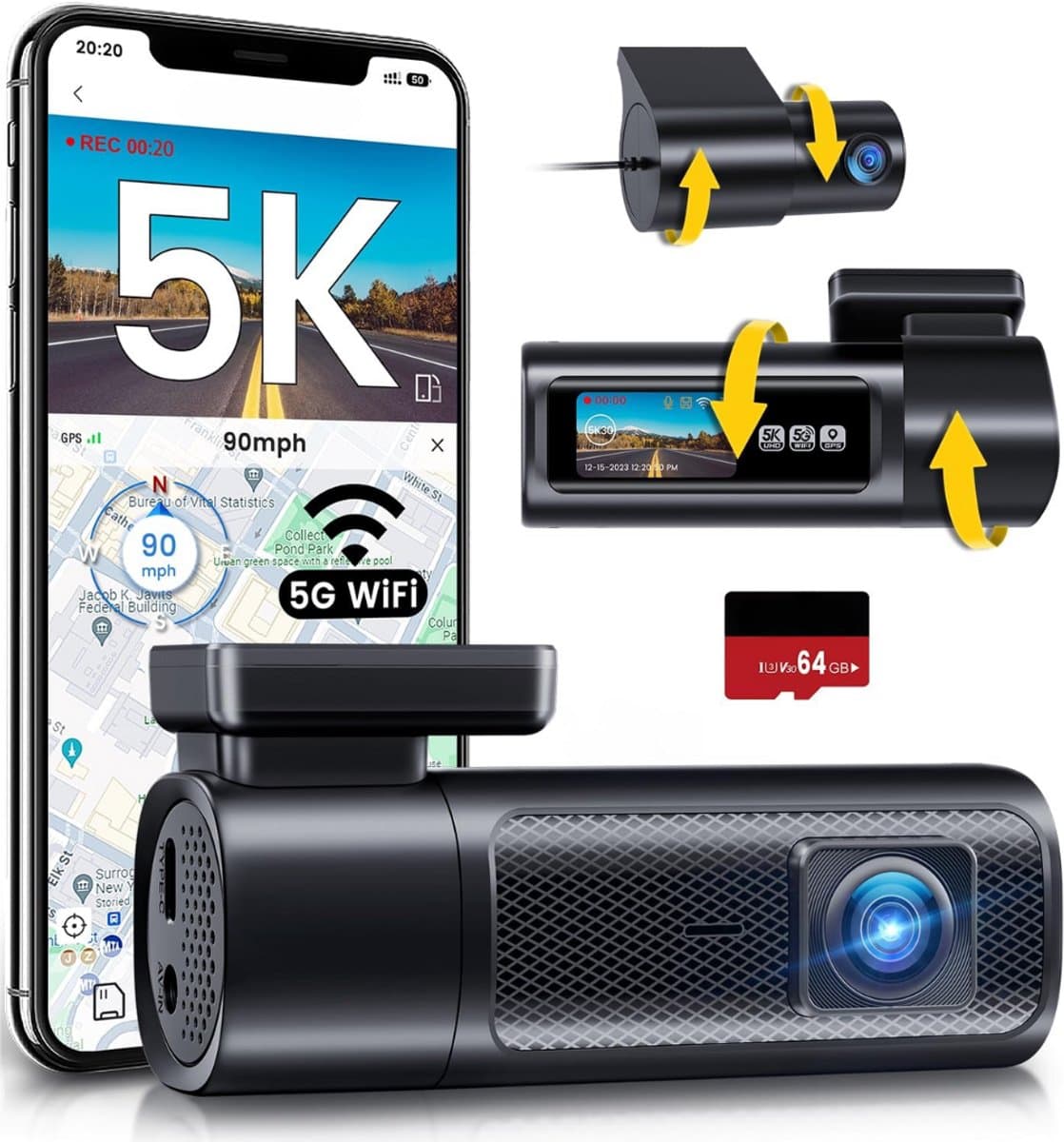 Lexium Dashcam - Daschcams - Auto - Camera - Vooruit - Achteruit - Video - Autobeveiliging - Parkeerbeveiliging - Recording - Dag en Nacht - Schadepreventie — afbeelding 1