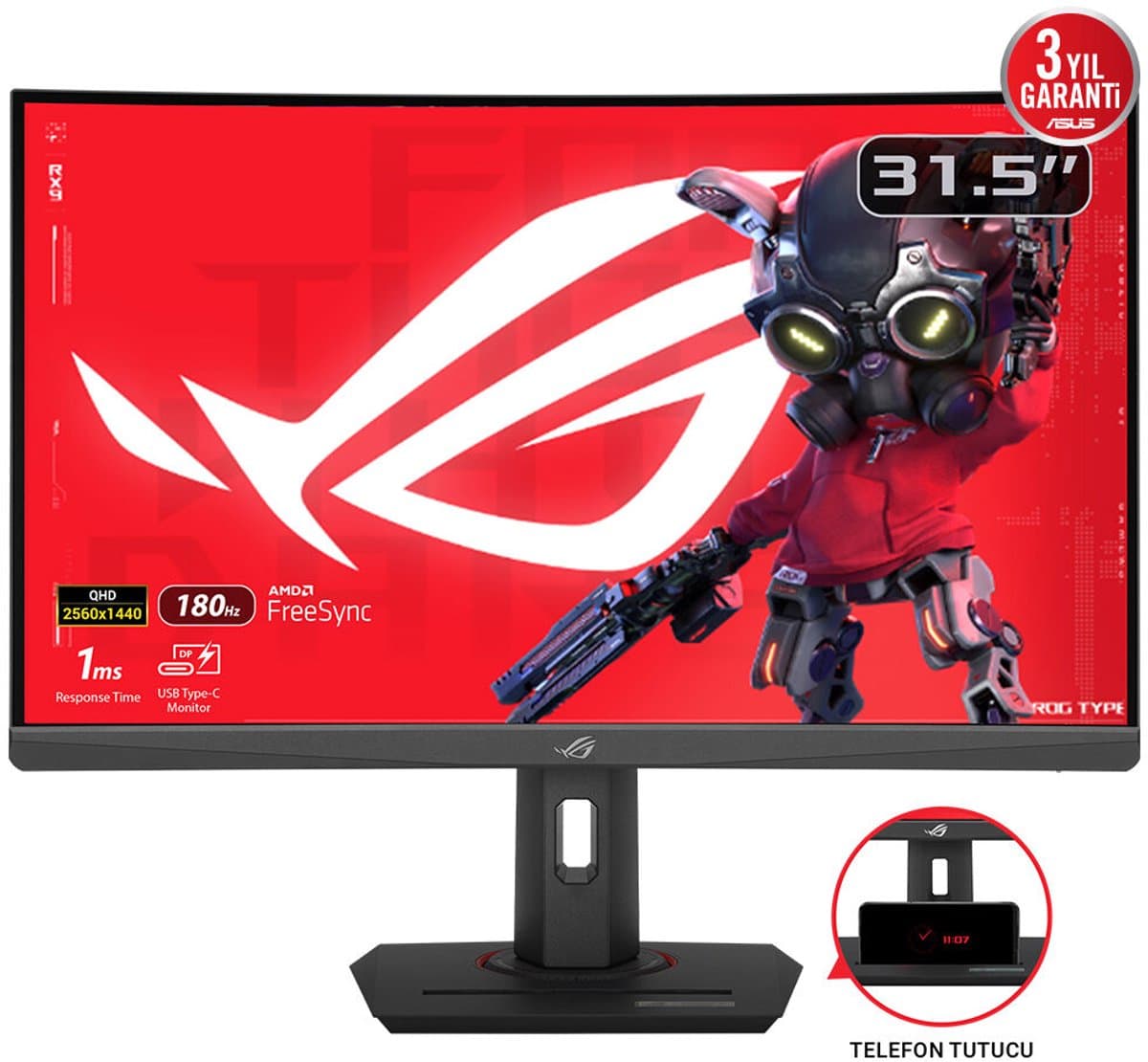 ASUS ROG Strix XG32WCS USB Type-C Gaming Monitor - QHD VA Curved - 180Hz - 1ms - FreeSync - 7,5W USB-C - 31.5 Inch — afbeelding 1
