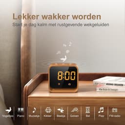 Neveda Digitale Wekkerradio met Nachtlamp licht - Wekkers Digitaal op Netstroom - Slaapkamer - Bruin houtlook — thumbnail 2