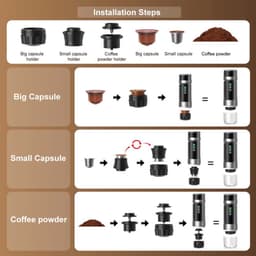 Lordani Draagbaar Koffieapparaat voor Onderweg | Inclusief Tas | Digitale Display | 60ml | 12 Volt | Espresso | Nespresso | Dolce Gusto | Capsule Koffie | Gemalen Koffie | Cups | Oplaadbaar | Draagbare Koffiemachine | Zwart&Zilver — thumbnail 4