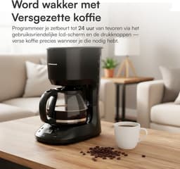 Heinner Compact Koffiezetapparaat 1,25L – 750W – Nylon Filter – Anti-Drup & Warmhoudfunctie – Automatische Uitschakeling – Zwart – LCD Display — thumbnail 3