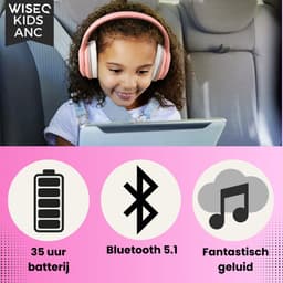 WiseQ ANC Kinderkoptelefoon – Roze Draadloze Koptelefoon Meisje – Active Noise Cancelling – 35u Bluetooth en Microfoon – Incl. 100+ Stickers — thumbnail 4