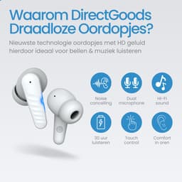 DirectGoods® Draadloze Oordopjes – Bluetooth Oordopjes – Oortjes draadloos – Oordopjes draadloos - Noise cancelling - Universeel – Wit — thumbnail 2