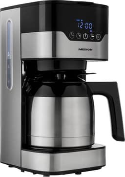MEDION koffiezetapparaat met thermoskan en timer (filterapparaat, 8 kopjes, 1,2 liter, 900 watt, 3 standen, warmhoudfunctie, timer, anti-druppel, display, MD18458) roestvrij staal — thumbnail 1