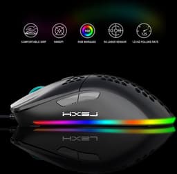 HXSJ J900 - Bedrade Gaming Muis - 6400 DPI - Ultra licht - RGB Verlichting - Optisch - Zwart — thumbnail 4