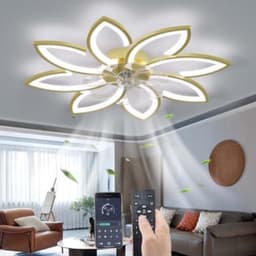 Plafondventilator Slaapkamer - Plafonniere Met Ventilator - Plafondventilator Met Verlichting - Plafondventilator Afstandsbediening - Goud - 90 CM — thumbnail 1