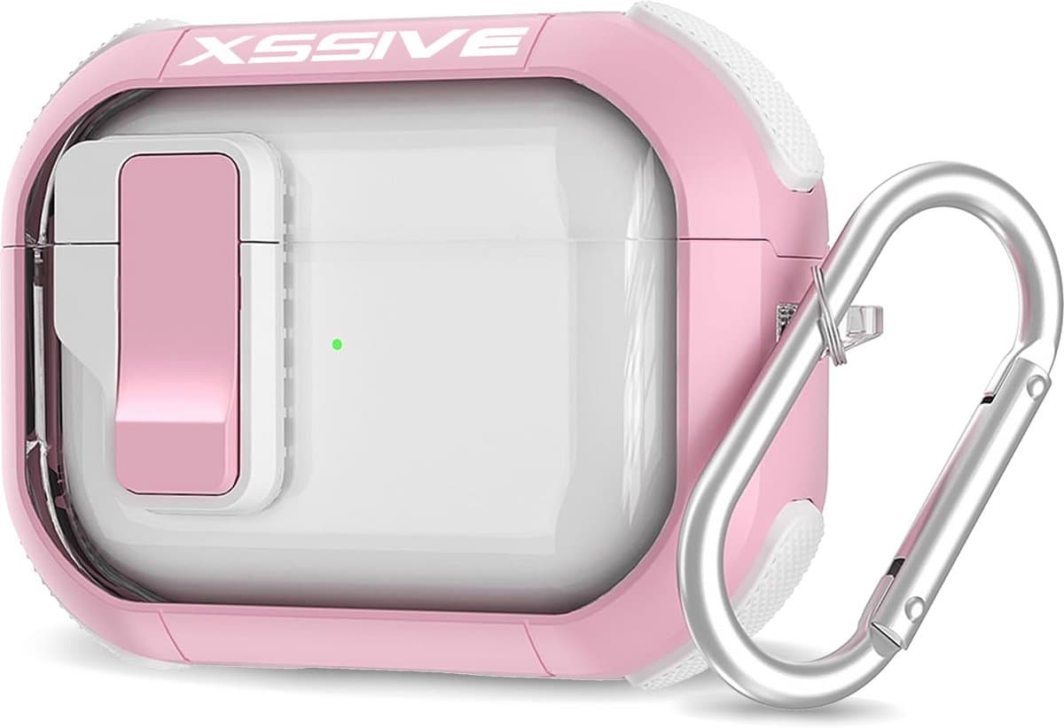 Schokbestendig Hoesje - Geschikt voor Apple AirPods 4 - Hardcase Met Sleutelhanger - Transparant & Roze — afbeelding 1