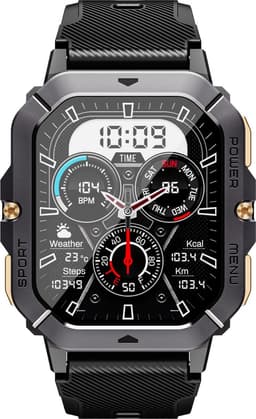 Knobbout 1.46” Scherm Sport Smartwatch met Extra Lange Batterijduur – 1000mAh - LED-zaklamp & kompas - AI Spraakassistent - Bluetooth Bellen - 100+ Sportmodi, IP68 Waterdicht -Zwart Silicone — thumbnail 5