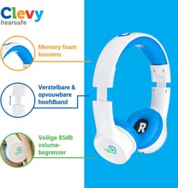 Clevy Hearsafe (Max 85 dB) - Koptelefoon voor kinderen met case en USB-C adapter - Blauw - Ontworpen voor de schoolklas - Kids Headphone - Headset — thumbnail 4