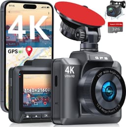 Dashcam 4K voor de auto met GPS, wifi en nachtzicht - Dual Lens, 32GB Kaart, Parkeerbewaking en G-sensor — thumbnail 1