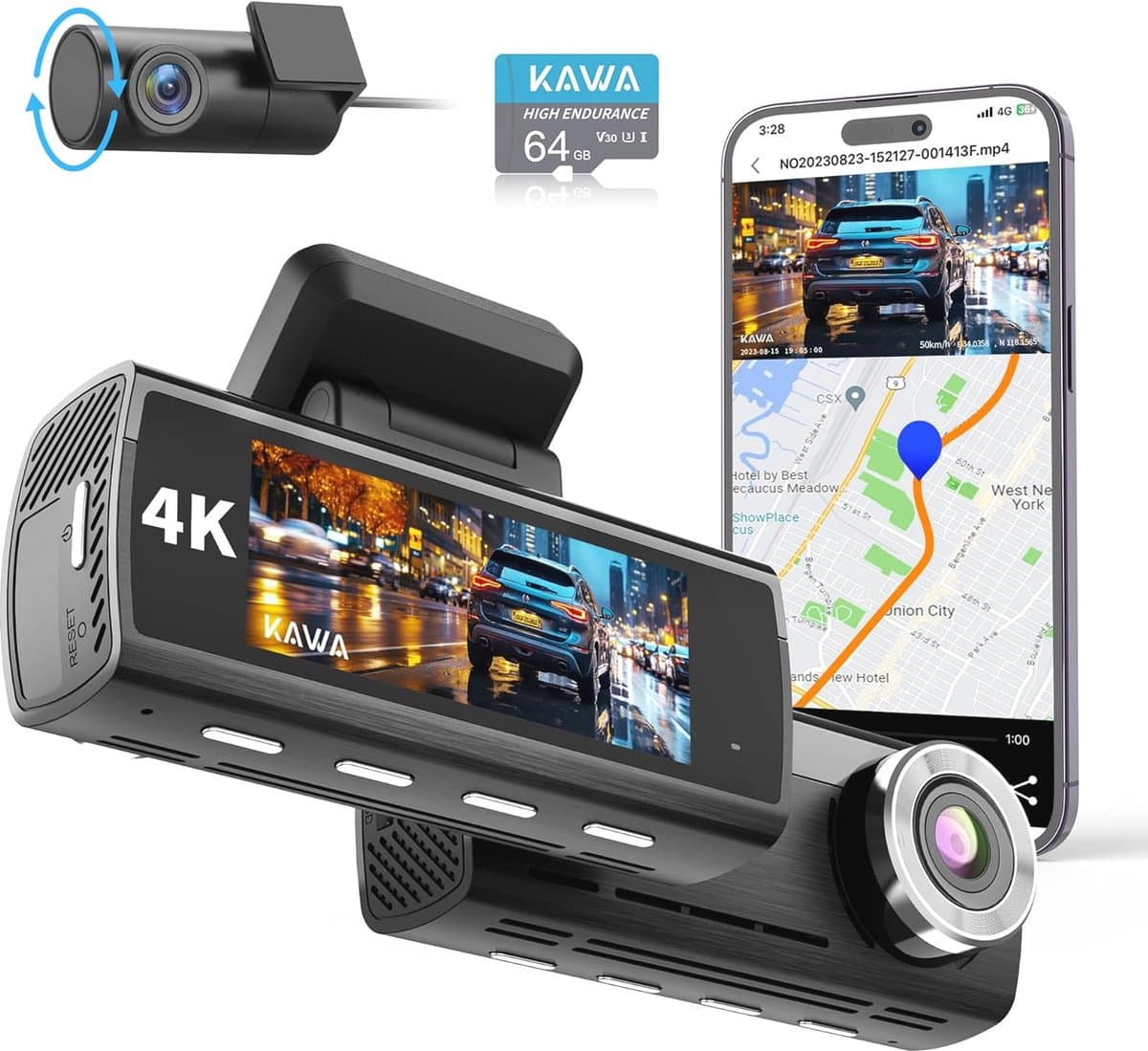 4K Dashcam voor Auto met GPS, Wifi, Nachtzicht en 64GB SD-kaart — afbeelding 1