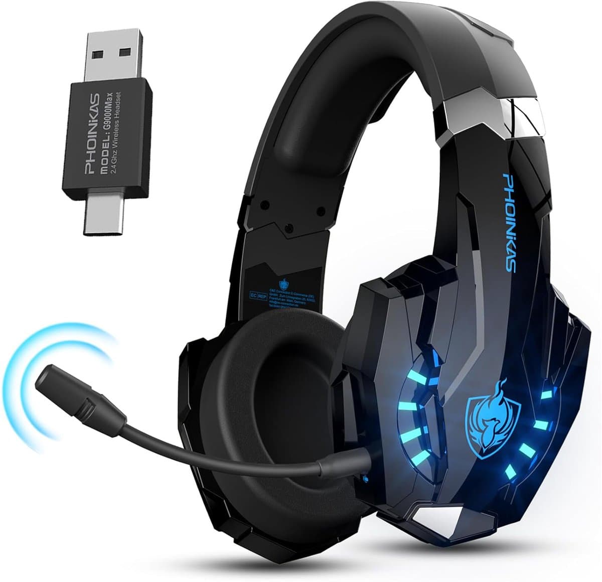 PHOINIKAS G9000 Max - 2.4GHz Draadloze Gaming Headset - met microfoon - Over-ear Koptelefoon - Nintendo Switch/PS4/PS5/PC - Zwart blauw — afbeelding 1