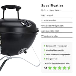 Cheqo® Bolvormige Barbecue - Tafel BBQ - Barbecue Tafelmodel - Zwart Metaal - Met Deksel en As Schaal - Inclusief EBOOK — thumbnail 4