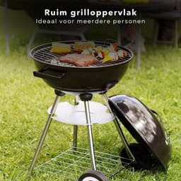 Cheqo® Houtskool Barbecue - Kogelgrill Houtskoolbarbecue - BBQ - Barbecue met Wielen - Zwart Metaal - Op Wielen - Inclusief EBOOK — thumbnail 2