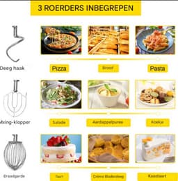 Elektrische Keukenmachine PRO - 3 koppen - Foodprocessor - Keukenrobot - Keukenmixer - Mengkom mixer - 450W - 10L RVS Mengkom — thumbnail 5