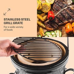 Kamado Grill - Keramische Houtskoolgrill met Deksel en Thermometer - Zwart — thumbnail 3