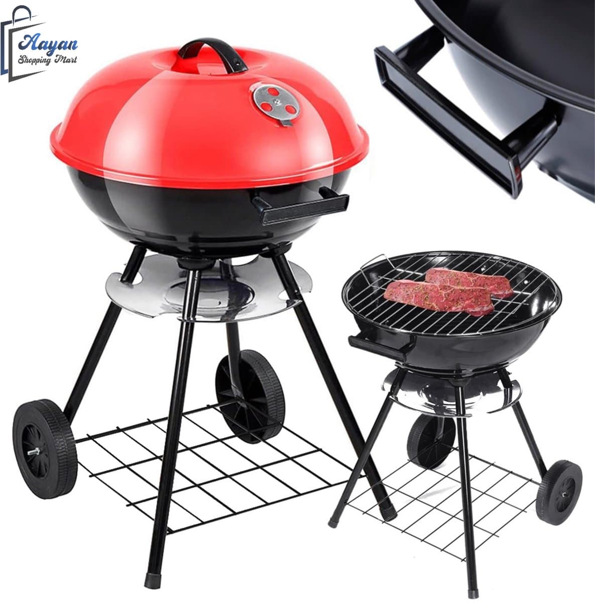 Ronde Houtskool Barbecue met Deksel & Wieltjes – Vergrendelbaar & Draagbaar! bbq grill - barbecues - barbecue accessoires - barbecue houtskool - barbecue hoes - 51819 — afbeelding 1
