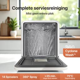 Kompo K02 - Mini Vaatwasser – 4 Couverts – Waterreservoir & Kraanaansluiting – Ingebouwde Ontkalker / Waterontharder – Energiezuinig – Stil – 5 Programma’s – Vrijstaand – Tafelmodel – Wit — thumbnail 4