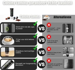 Draagbare koffiemachine - Cuisina Lumina ® - Hoogwaardige kwaliteit - 120 ML - Voor onderweg - Draagbaar koffiezetapparaat - Camping gadget - Oplaadbaar - Verwarmt water - Koffiecups & gemalen koffie - Espresso & Lungo - Matte zwart — thumbnail 4