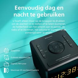 PHILIPS TAR4500 FM-wekkerradio met dubbel alarm en USB-C-oplaadpoort — thumbnail 4