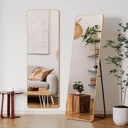 Passpiegel - Speigel - Passpiegel Staand - 162x53cm - Zwart Aluminium Frame – Gebogen Bovenkant – Vrijstaand of Wandmontage — thumbnail 4