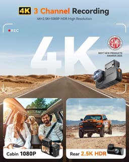 Wolfbox X5 Touch 3CH 4K Wifi Gps 128gb dashcam - Camera voor + achter + interieur - 2,35 inch touchscreen Lcd - Wifi en Gps - Parkeermodus - 4K resolutie - 128gb Micro SD kaart - dashcam voor auto — thumbnail 4