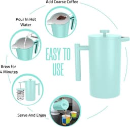 Franse Pers Koffiezetapparaat - 34oz (1.0 Liter) met Dubbelwandige Geïsoleerde Cafetière en Extra Filter — thumbnail 3