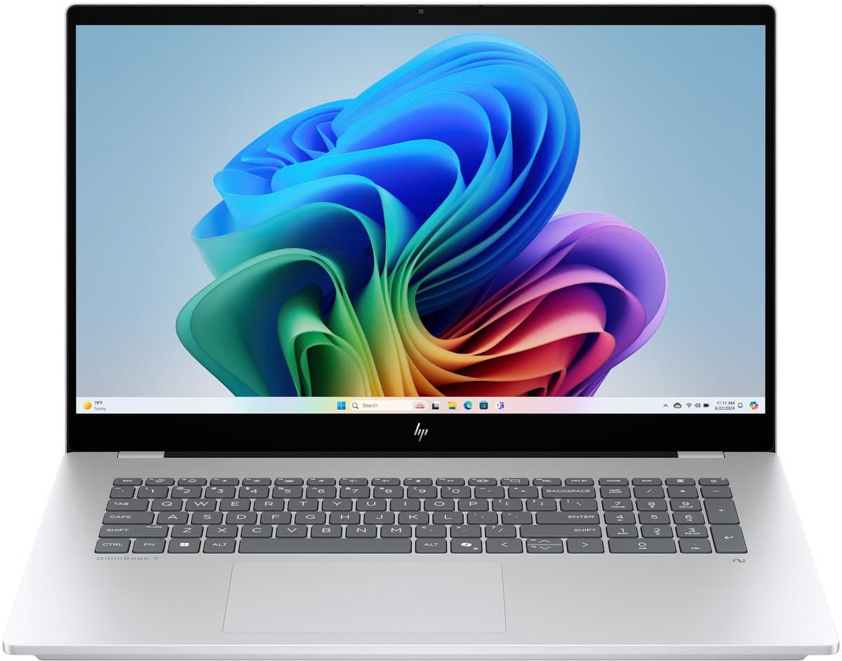 HP OmniBook 7 NGAI 17-dc0871nd Copilot+ PC Intel Core Ultra 7 256V Laptop 43,9 cm (17.3") Touchscreen Full HD 16 GB LPDDR5x-SDRAM 1 TB SSD Wi-Fi 6E (802.11ax) Windows 11 Home Zilver — afbeelding 1