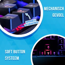 Gaming Toetsenbord QWERTY met RGB LED Verlichting - Soft-Button - Game Keyboard - Multimedia Toetsen - Zwart - Silvergear — thumbnail 4