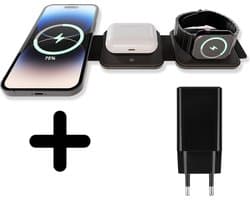 Coverzs 3 in 1 Travel Charger geschikt voor Apple iPhone / Apple Watch / AirPods - Oplader draadloos - iPhone Oplader met kabel - USB A naar USB C - Opvouwbaar Docking station - Vouwbaar Oplaadstation - GSM lader Qi station met meegeleverde adapter