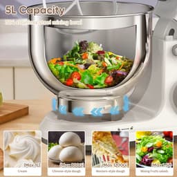 RM Store® - Elektrische Mixer - Keukenmixer Met Mengkom - Voedselmixer - Met Deeghaak En Garde - 11 Snelheden - OLED Scherm - Wit - — thumbnail 3