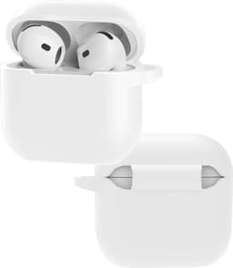Hoes - Geschikt voor Apple AirPods 4 / 5 - Siliconen Hoesje met Clip - Silicone Case Cover - Wit — thumbnail 1