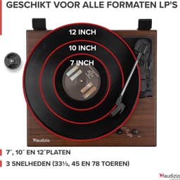 Platenspeler met Bluetooth IN/OUT en Ingebouwde Speakers - Audizio RP112D - Retro - Darkwood — thumbnail 5