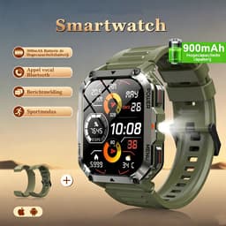 Robuuste Militaire Smartwatch voor Heren – Sporthorloge - Bluetooth - Bellen|opnemen - Bloeddrukmeter - SpO2 - 2,01-inch scherm - Fitnesstracker - stappenteller meter - Outdoor Smartwatch - Geschikt voor iOS/Android - Groente — thumbnail 2