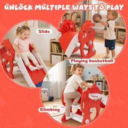 Glijbaan voor kinderen, opvouwbare kinderglijbaan klein met basketbalmand, rood — thumbnail 2