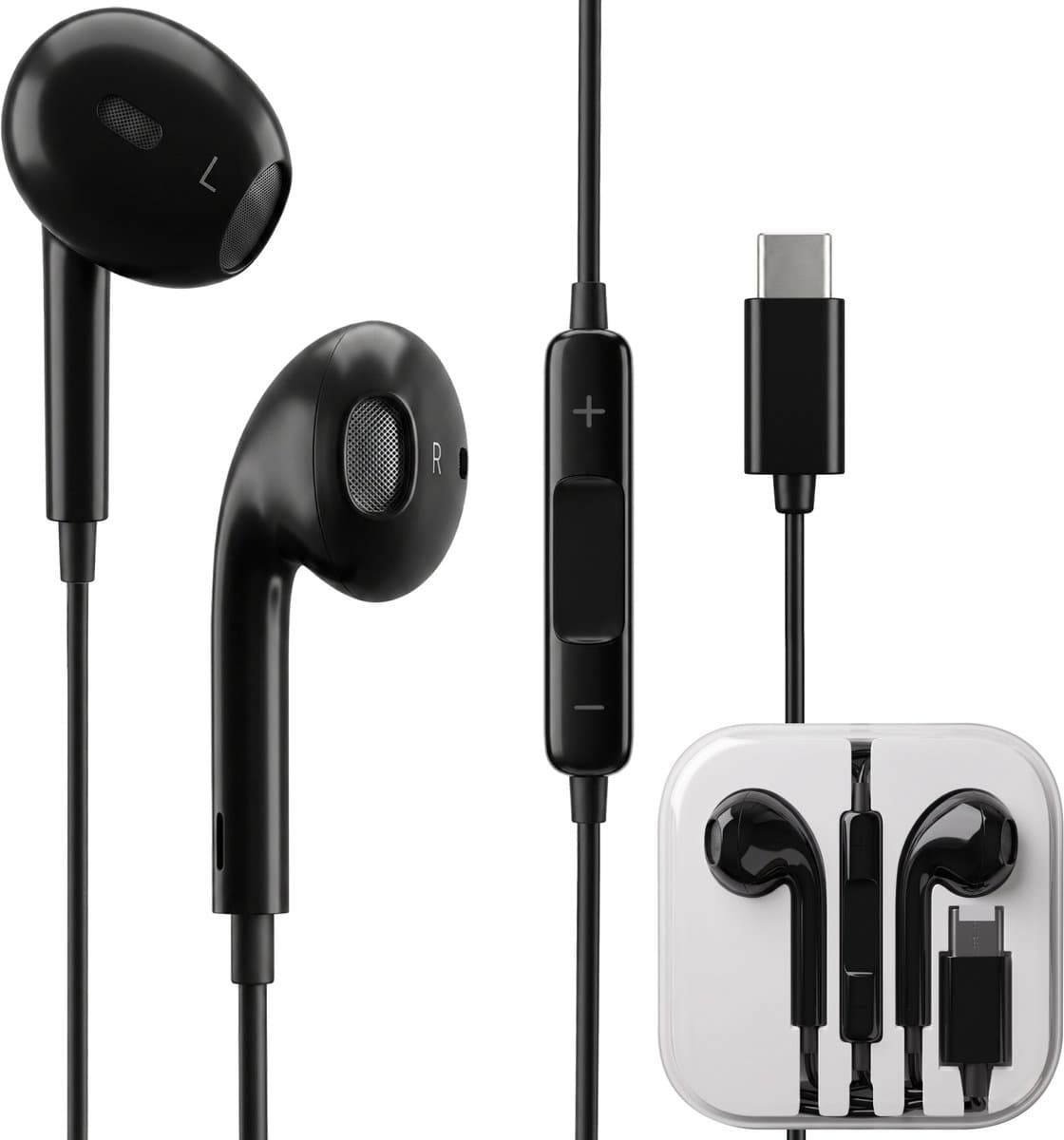 Nuvance Oortjes met Draad - Bedrade Oordopjes - USB-C Oortjes - Oordopjes met Draad en Microfoon - In-Ear Oordopjes - Zwart — afbeelding 1
