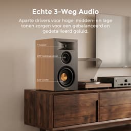 ULTIMEA 3-weg boekenplankluidsprekers met 5,25-inch woofer, 70W RMS, HDMI ARC, Bluetooth, Auracast, voor thuisbioscoop en platenspeler, Een paar, Bruin — thumbnail 4