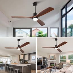 MIVRAY Plafondventilator Met Verlichting - 150 x 150 x 45 cm - Zes Snelheden - Hout - Walnoot Zwart - Dimbare LED Met Afstandsbediening — thumbnail 4