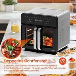 Airfryer – Heteluchtfriteuse – Friteuse – Heteluchtoven – Gezond Koken – 23L XXL Inhoud – Dual-Zone Met Koekprogramma’s & Verlichting — thumbnail 3