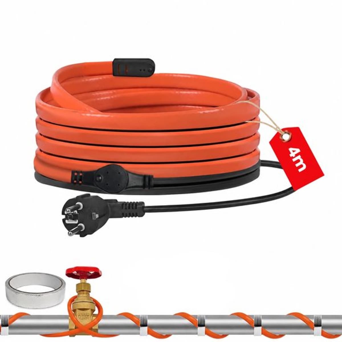 Verwarmingskabel met thermostaat, zelfregulerende vorstbescherming, oranje — afbeelding 1