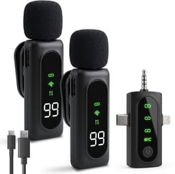 Nuvance Draadloze Microfoon - 2 Stuks - Lavalier Mic - Windshields - Dasspeld - Microfoon Draadloos - USB-C & 8-Pin - Microphone — thumbnail 1
