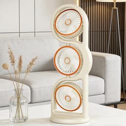 Ulisem - Ventilator - Drie Koppen - Onafhankelijke Besturing Per Kop - 360° Handmatig Verstelbaar - USB Oplaadbaar - Draagbaar Stil - Met Nachtlampje - Voor Slaapkamer Studentenkantoor Reizen Kamperen Strand Vakantie - Wit — thumbnail 4