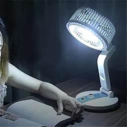 Kleine ventilator met verlichting – Opvouwbare ventilator (met ingebouwd licht) – 1600 mAh – 2-in-1 mini-bureauventilator en ledlamp met USB-poort; geschikt voor slaapkamers, kantoren, werkkamers en picknicks in de buitenlucht — thumbnail 2